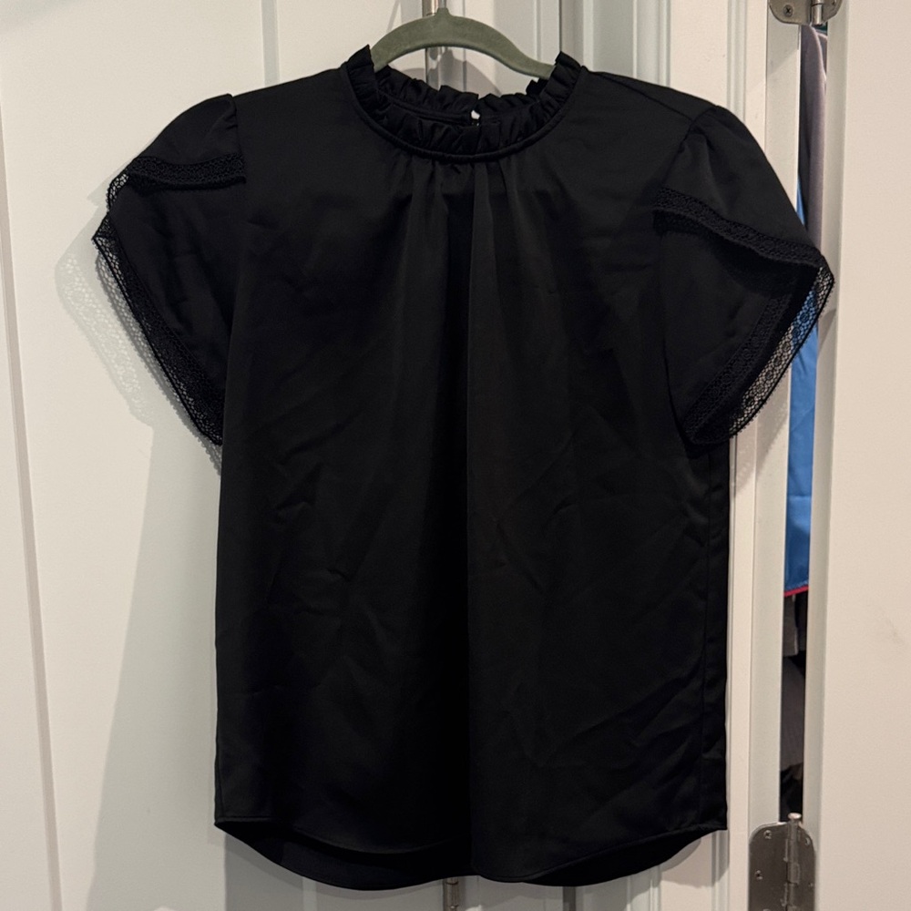 J. Crew Black Ruffle Sleeve Blouse